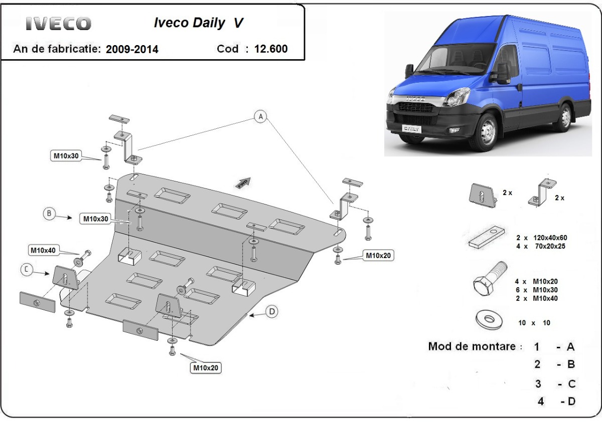 Ocelový kryt olejové vany pro Iveco Daily 5 2009 - 2014, všechny motory