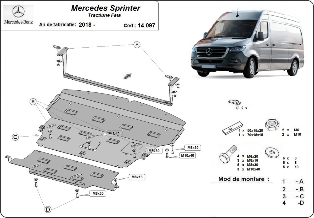 Ocelový kryt olejové vany pro Mercedes Sprinter-FWD 2018 - 2026, všechny motory