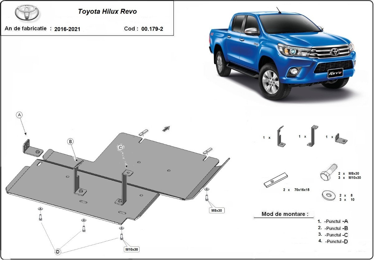 Ocelový kryt diferenciálu pro Toyota Hilux Revo 2016 - 2021, všechny motory