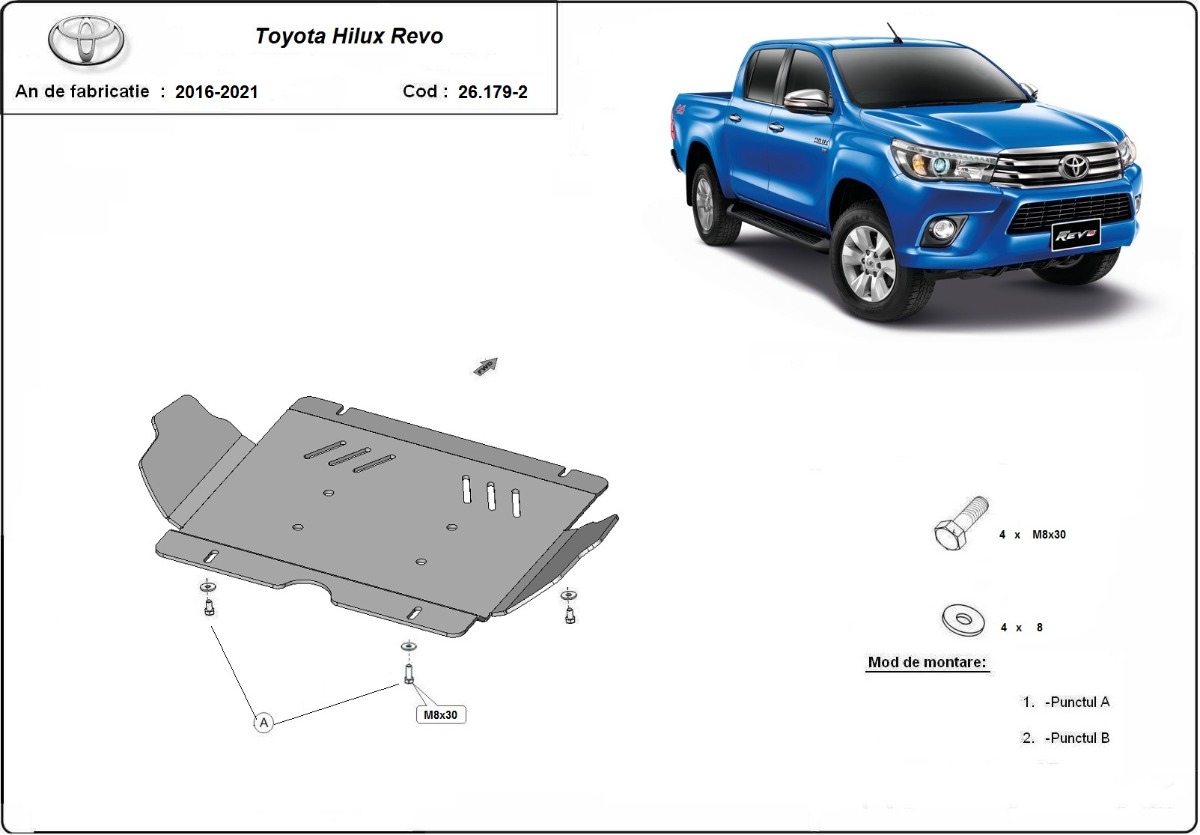Hliníkový kryt olejové vany pro Toyota Hilux Revo 2016 - 2026, všechny motory