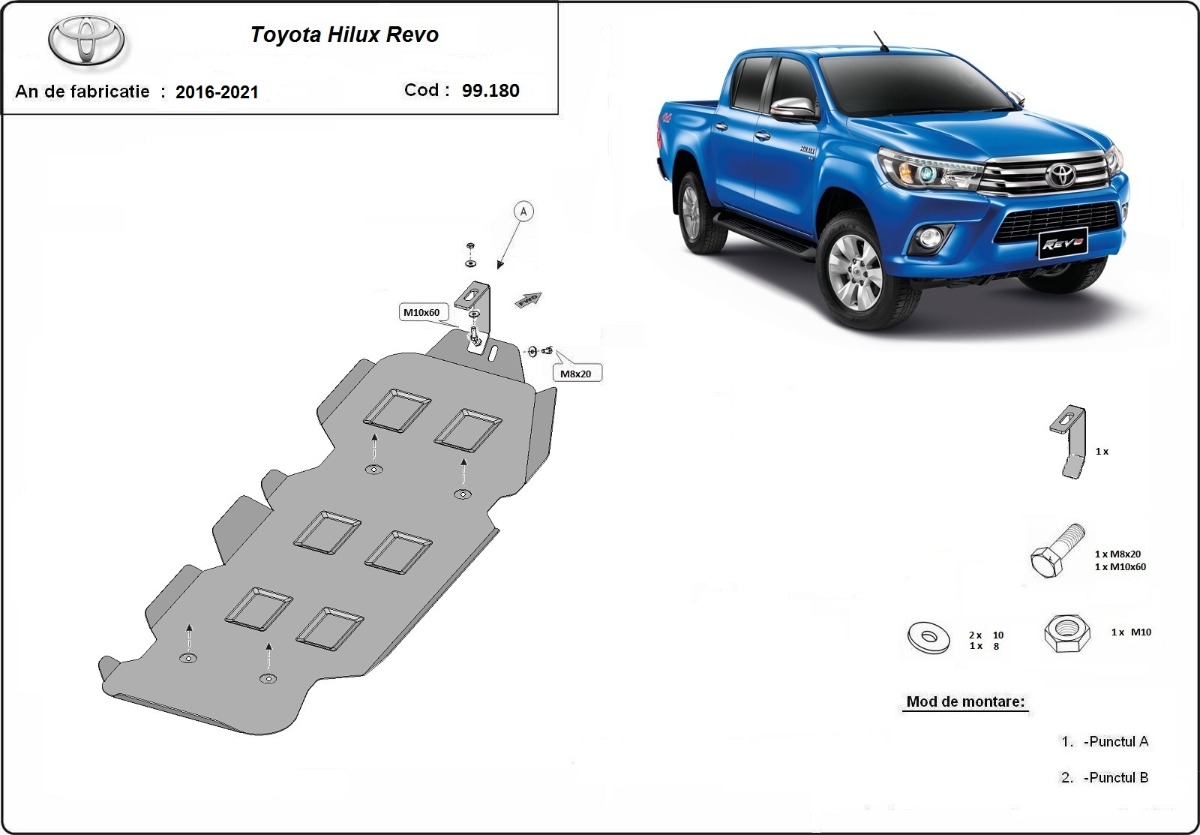 Ocelový kryt palivové nádrže pro Toyota Hilux Revo 2016 - 2026, všechny motory