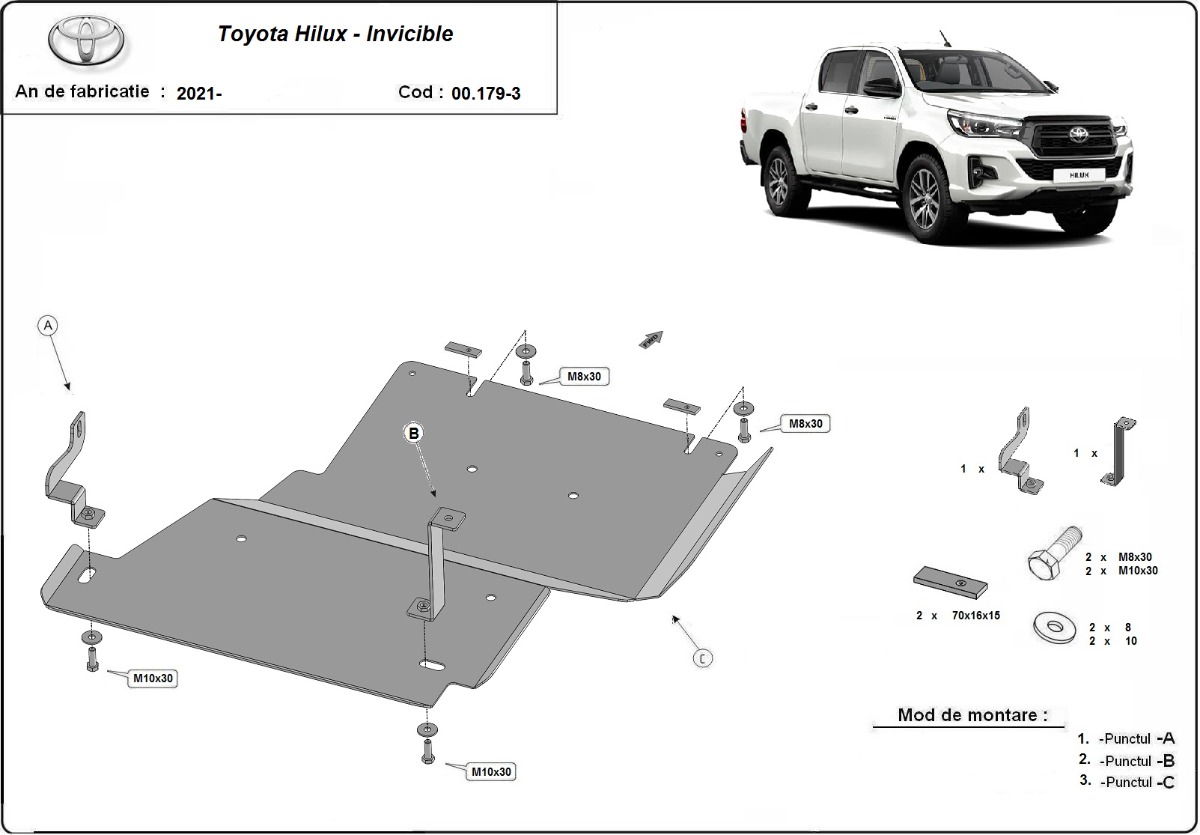 Ocelový kryt diferenciálu pro Toyota Hilux Invincible 2021 - 2026, všechny motory