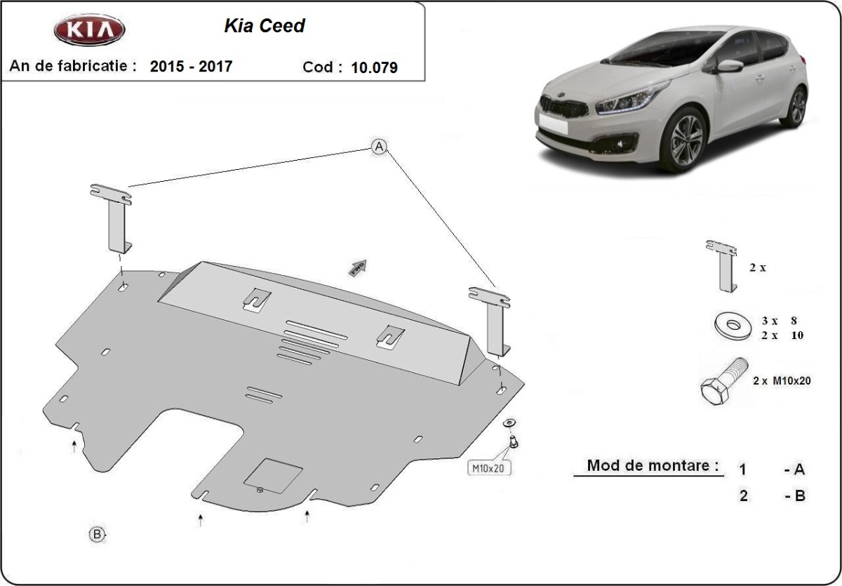 Ocelový kryt olejové vany pro Kia Ceed 2015 - 2017, všechny motory