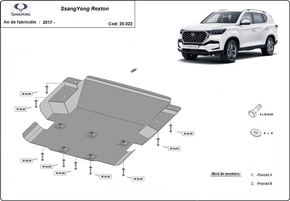 Ocelový kryt olejové vany pro SsangYong Rexton 2017 - 2026, všechny motory
