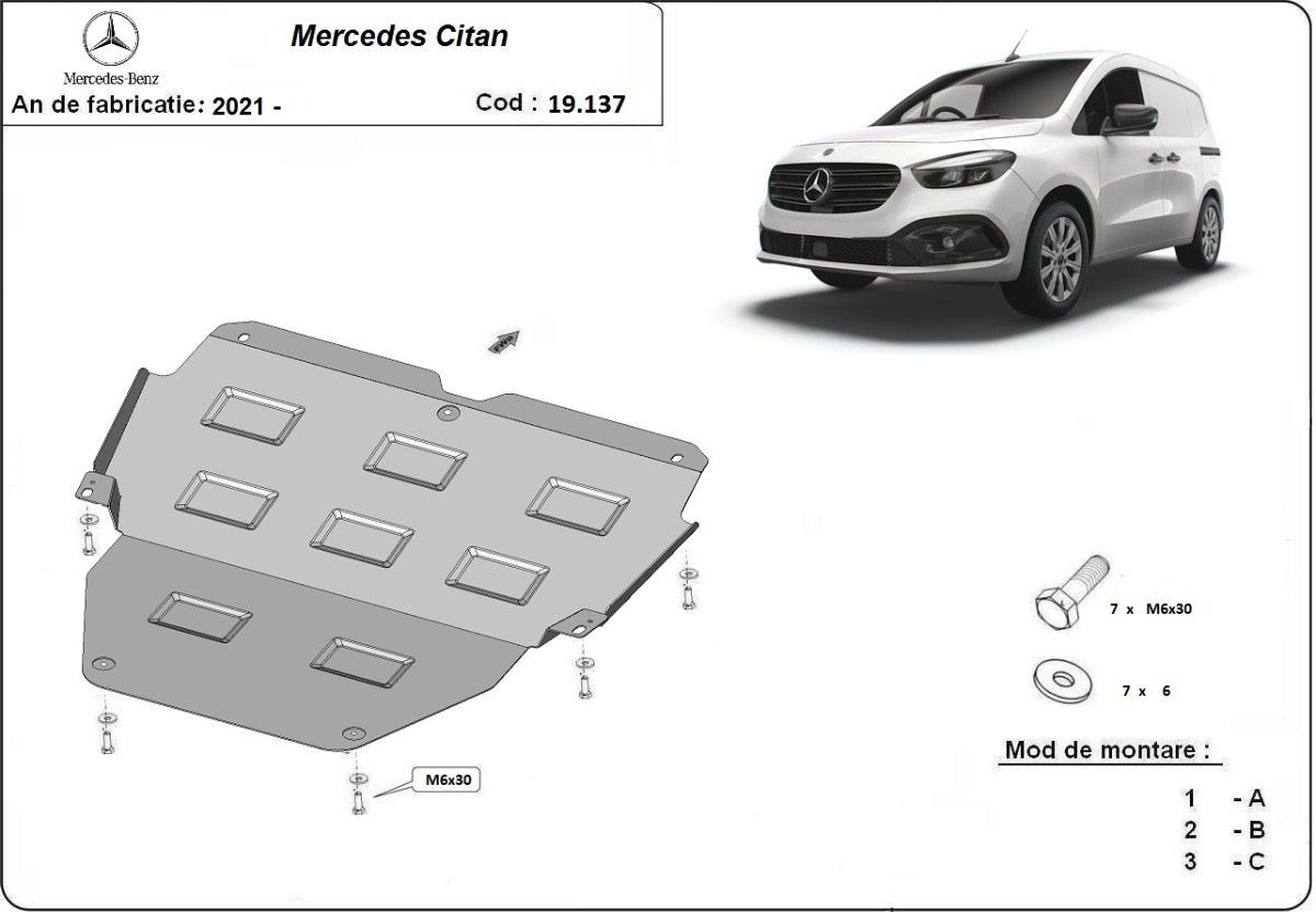 Ocelový kryt olejové vany pro Mercedes Citan W420 2021 - 2026, všechny motory