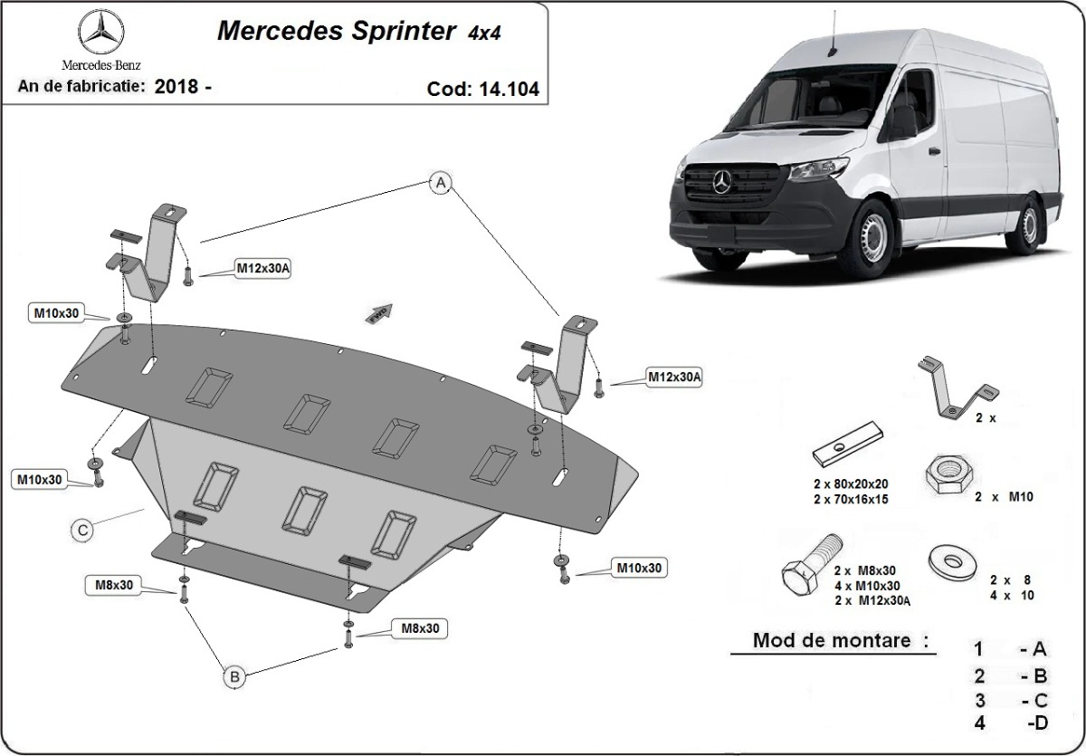 Ocelový kryt olejové vany pro Mercedes Sprinter 907 4x4 2018 - 2023, 4x4
