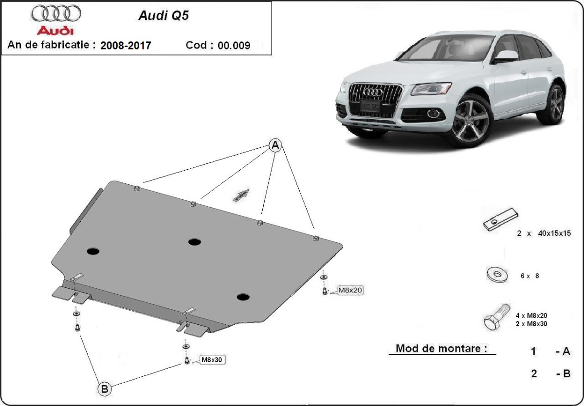 Ocelový kryt převodovky pro Audi Q5 2008 - 2017, všechny motory