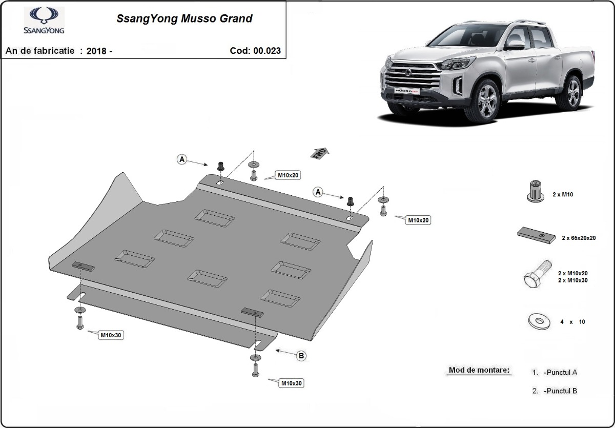Ocelový kryt převodovky pro Ssangyong Musso Grand 2018 - 2026, všechny motory