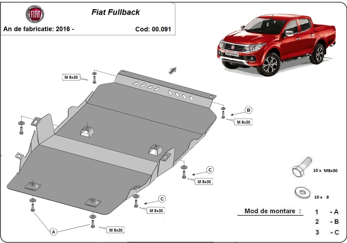 Ocelový kryt olejové vany pro Fiat Fullback 2016 - 2019, všechny motory