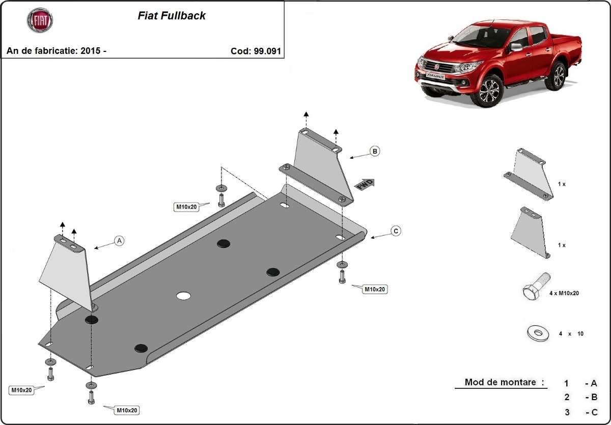 Ocelový kryt palivové nádrže pro Fiat Fullback 2016 - 2019, všechny motory