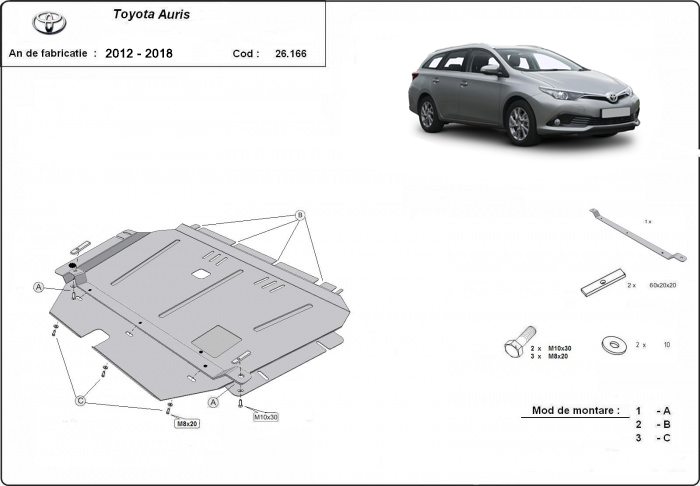 Ocelový kryt olejové vany pro Toyota Auris 2012 - 2018, všechny motory
