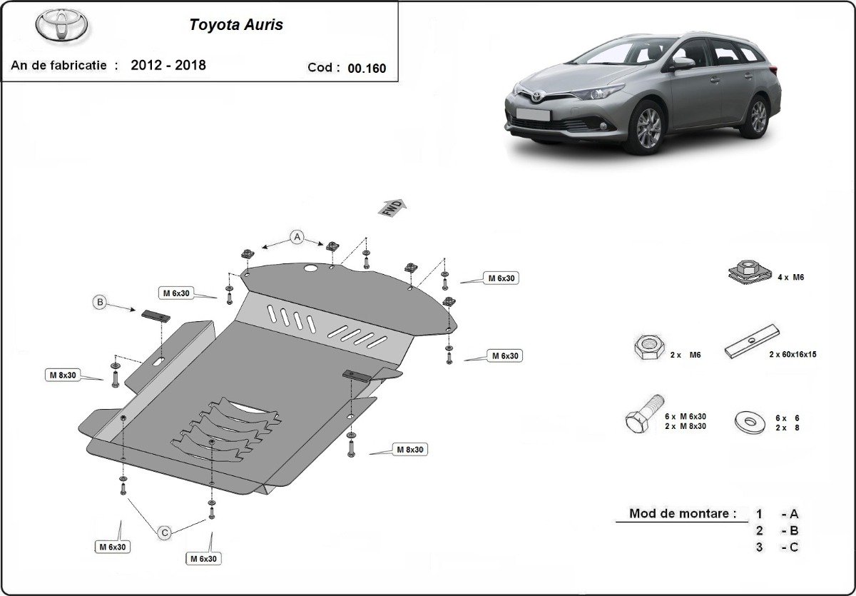 Ocelový kryt katalyzátoru/zámek katalyzátoru pro Toyota Auris 2012 - 2018, všechny motory