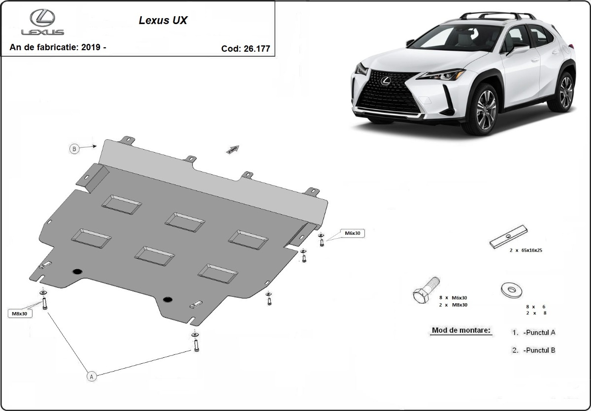 Ocelový kryt olejové vany pro Lexus UX 2019 - 2026, všechny motory