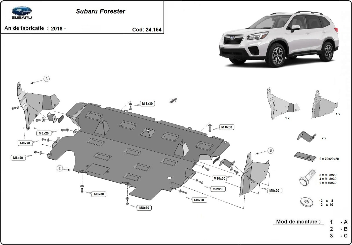 Ocelový kryt olejové vany pro Subaru Forester 5 2018 - 2024, všechny motory