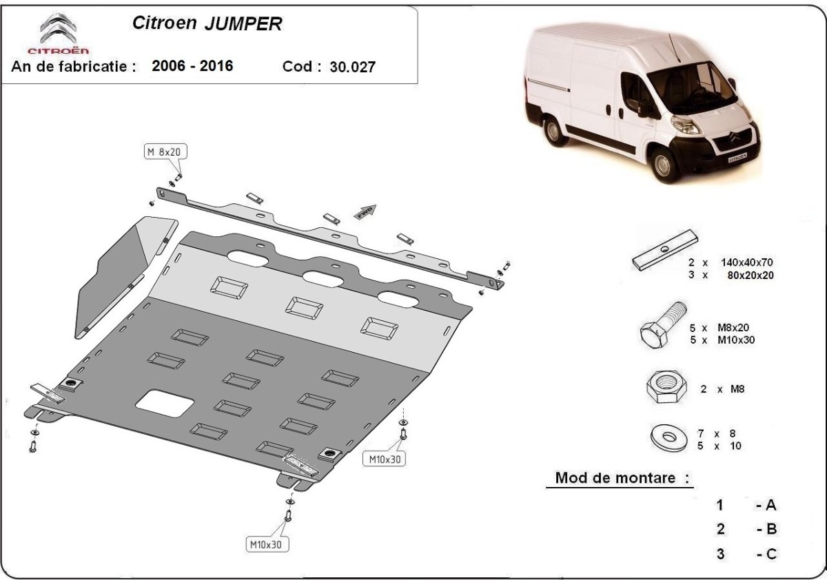Ocelový kryt olejové vany pro Citroen Jumper 2006 - 2016, všechny motory