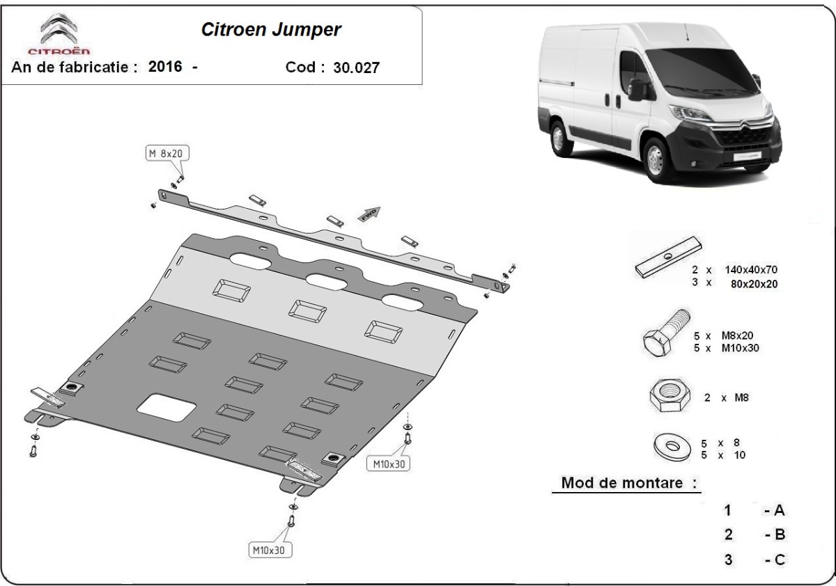 Ocelový kryt olejové vany pro Citroen Jumper 2016 - 2026, všechny motory