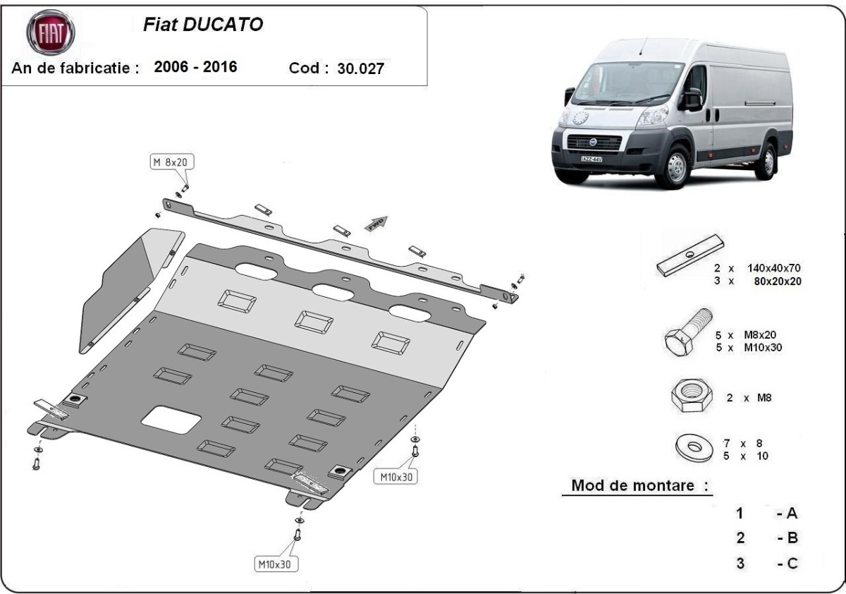 Ocelová ochrana olejové vany pro Fiat Ducato 2006 - 2016, všechny motory