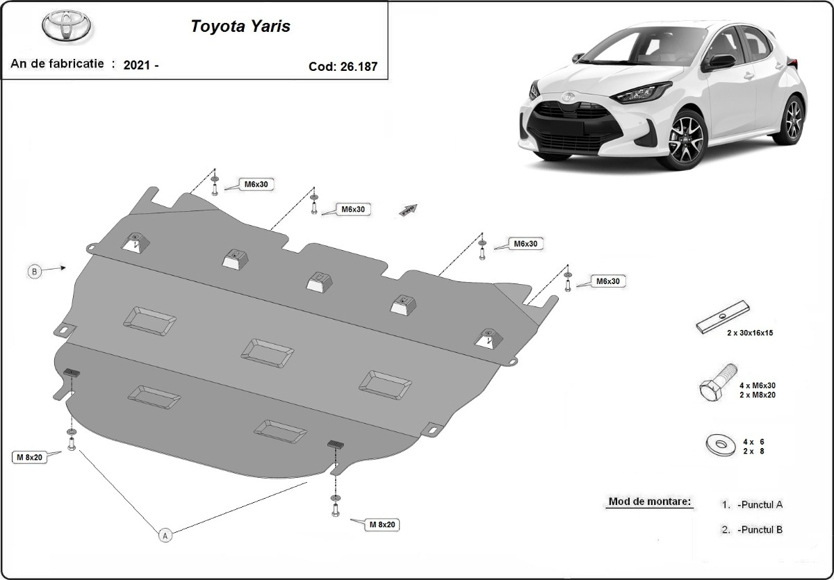 Ocelový kryt olejové vany pro Toyota Yaris XP210 2021 - 2026, všechny motory