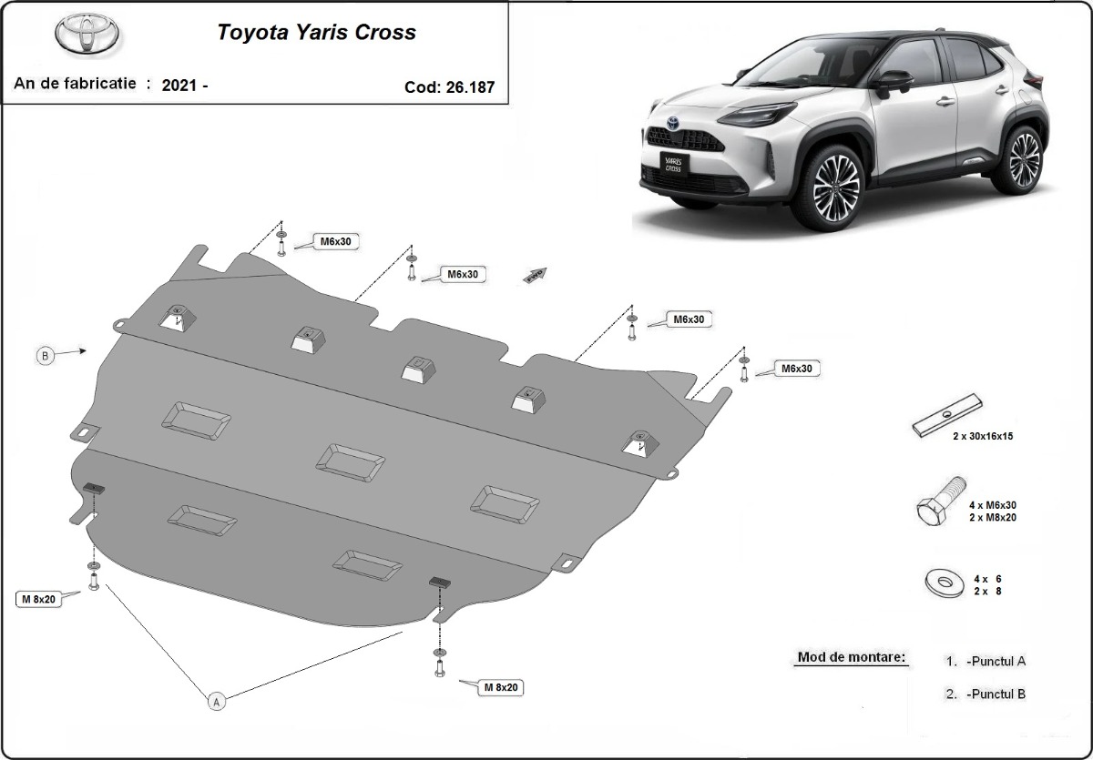 Ocelový kryt olejové vany pro Toyota Yaris Cross XP210 2021 - 2026, všechny motory