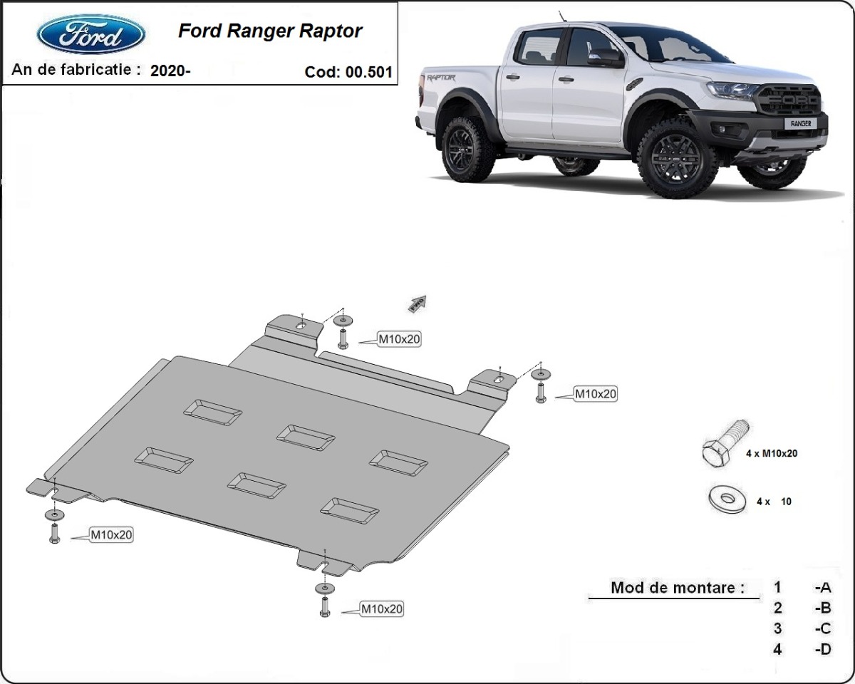 Ocelový kryt převodovky pro Ford Ranger Raptor 2020 - 2023, všechny motory