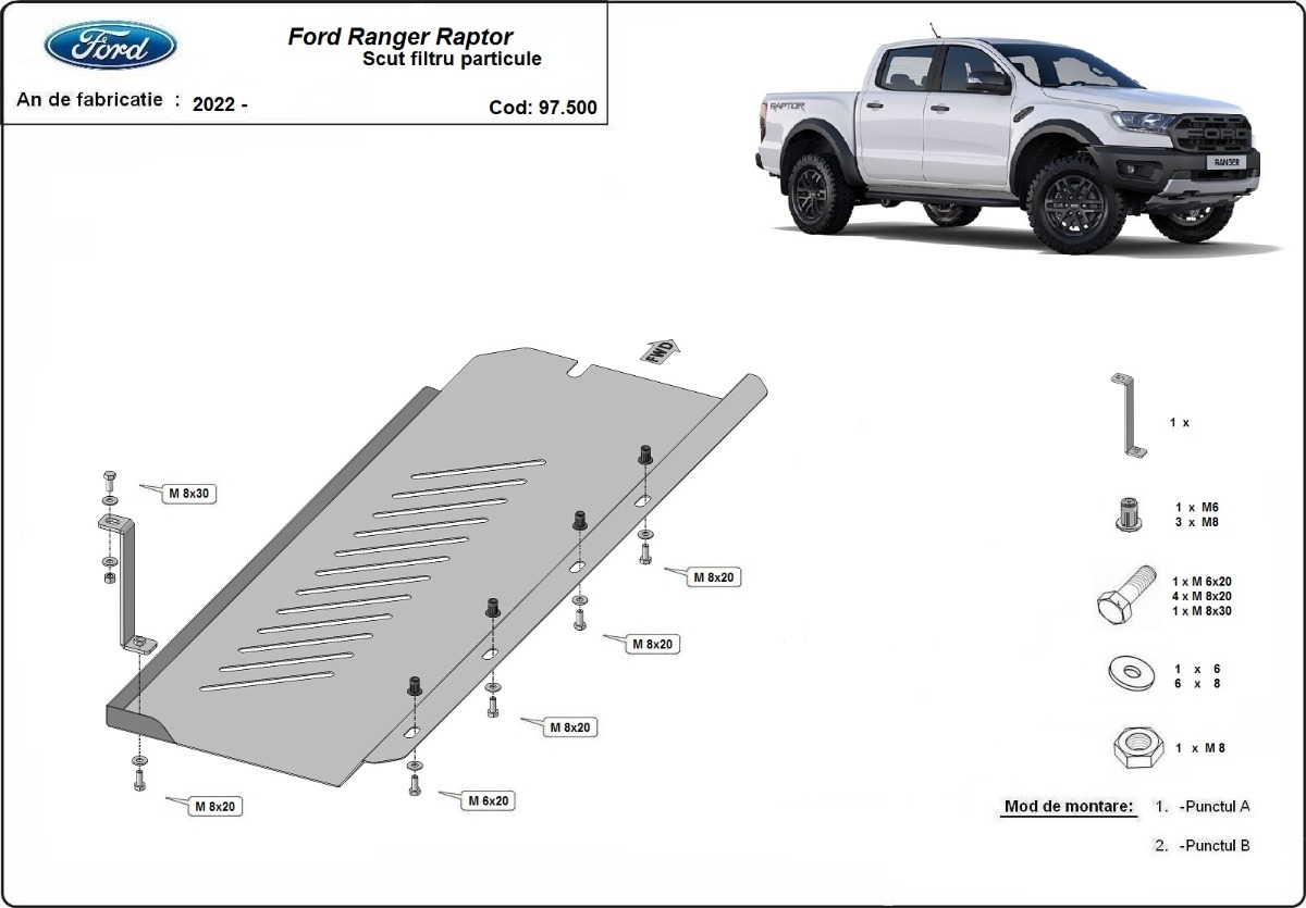 Ocelový kryt DPF pro Ford Ranger Raptor 2020 - 2023, všechny motory