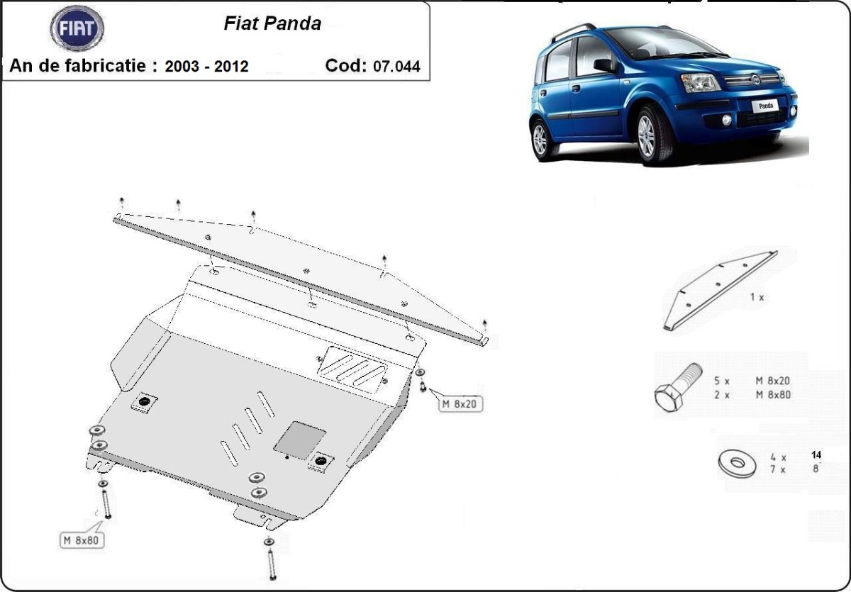 Ocelový kryt olejové vany pro Fiat Panda 2003 - 2012, not suitable for Panda 4x4 and diesel