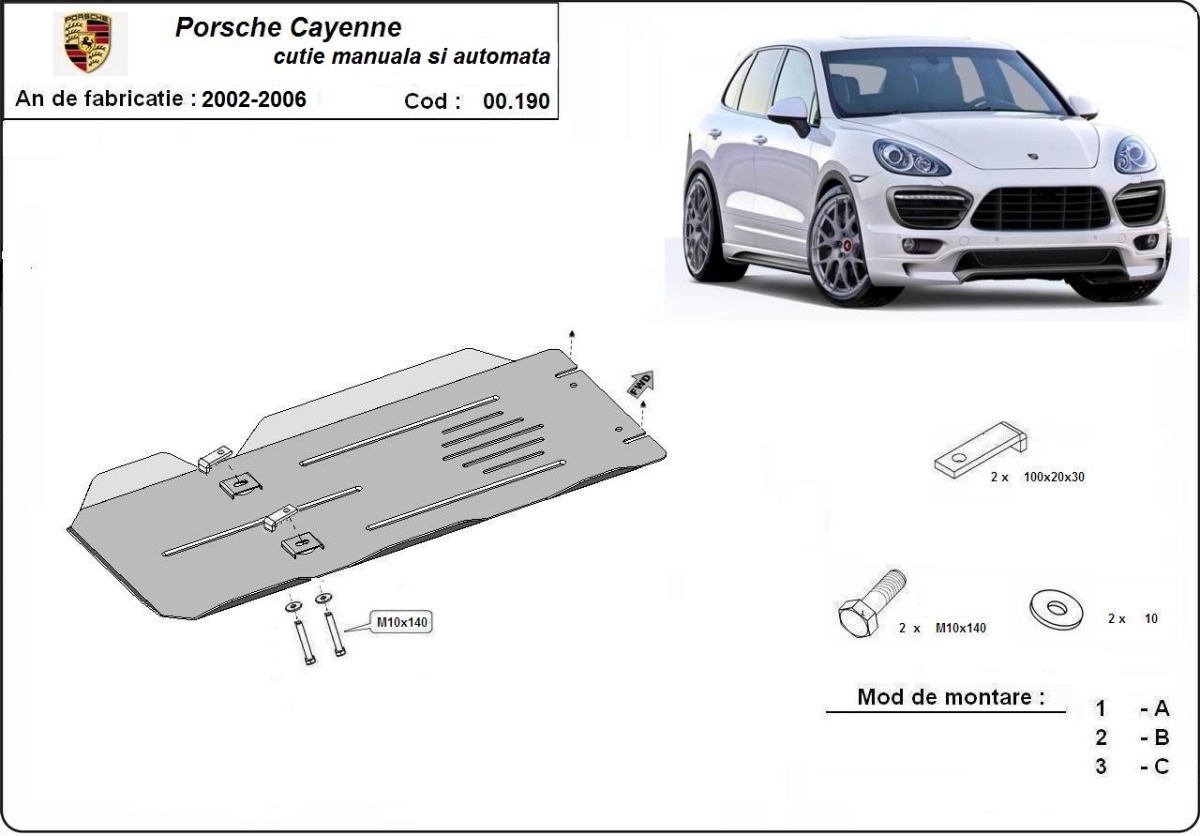 Ocelový kryt manuální a automatické převodovky pro Porsche Cayenne 2002 - 2006, všechny motory