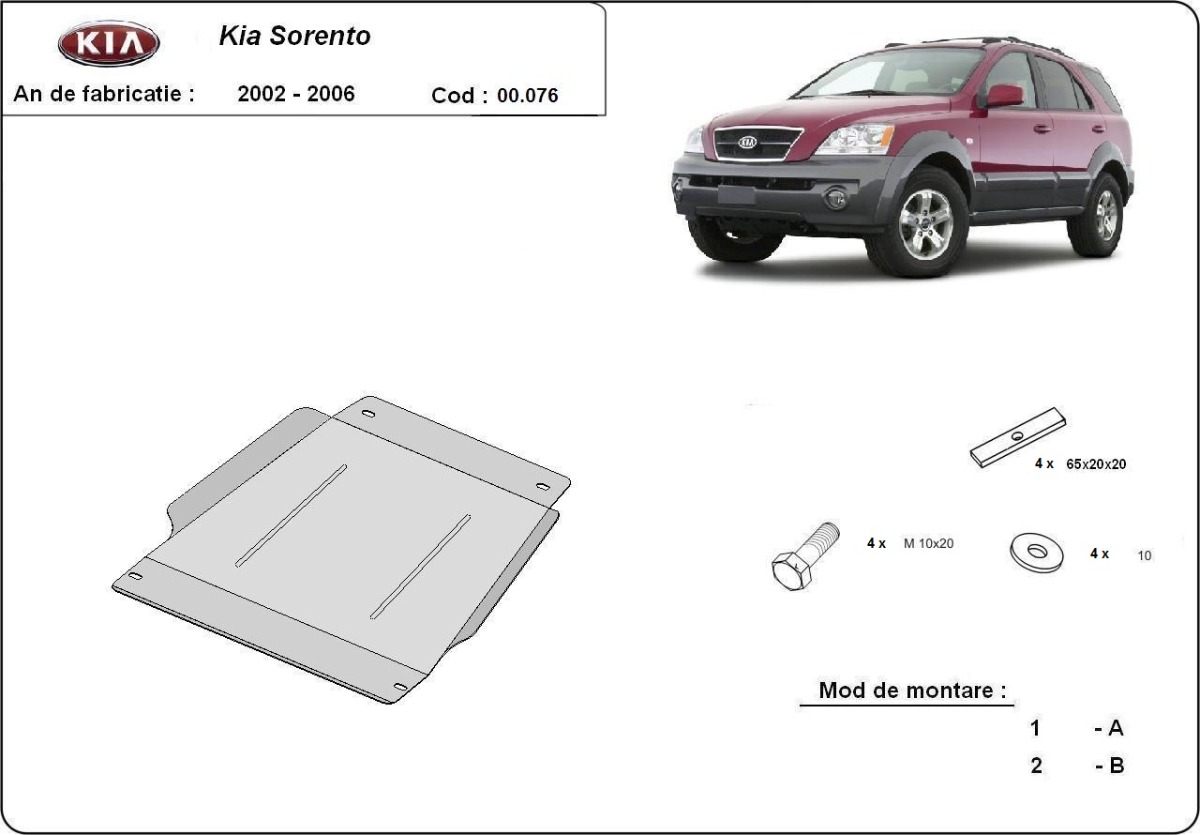 Ocelový kryt převodovky pro Kia Sorento 2001 - 2006, všechny motory