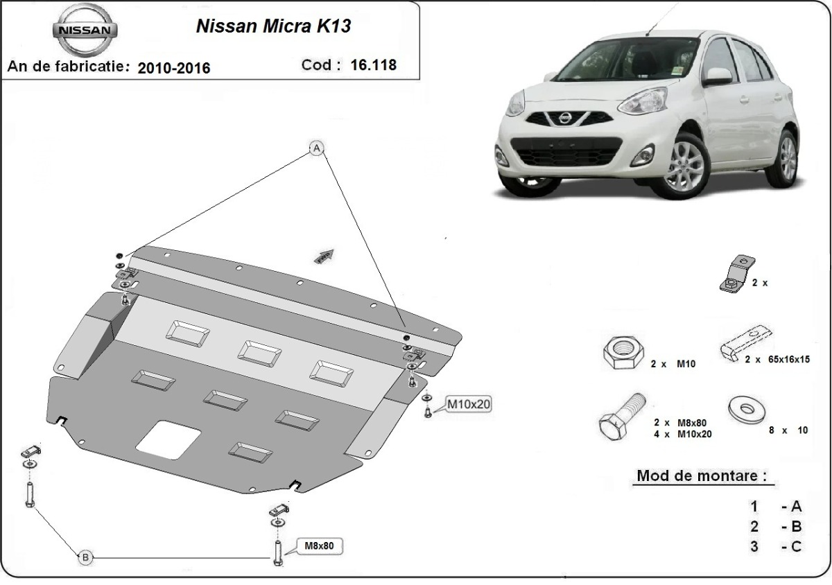 Ocelový kryt olejové vany pro Nissan Micra 2010 - 2016, všechny motory