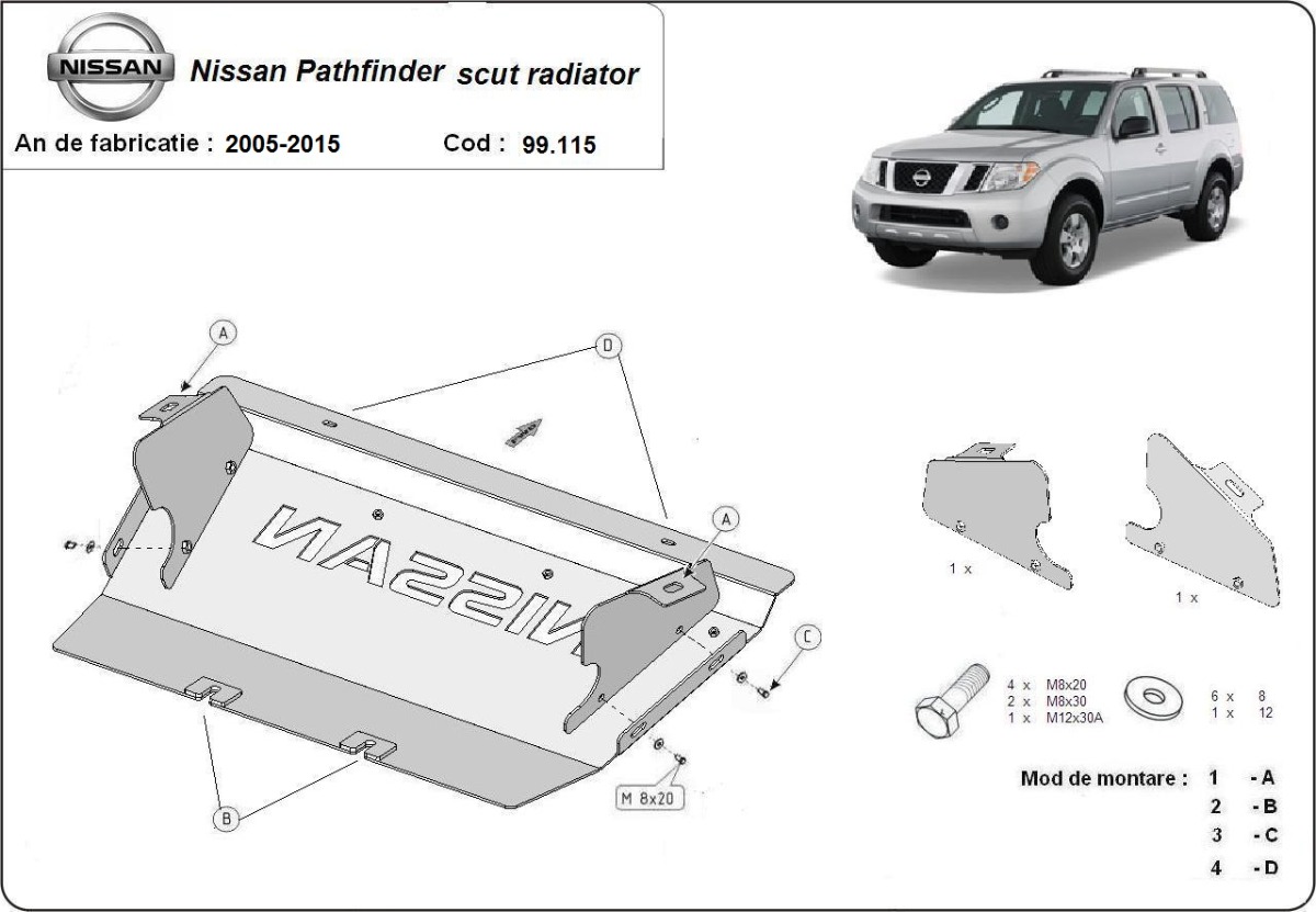 Ocelový kryt chladiče pro Nissan Pathfinder 2005 - 2015, všechny motory