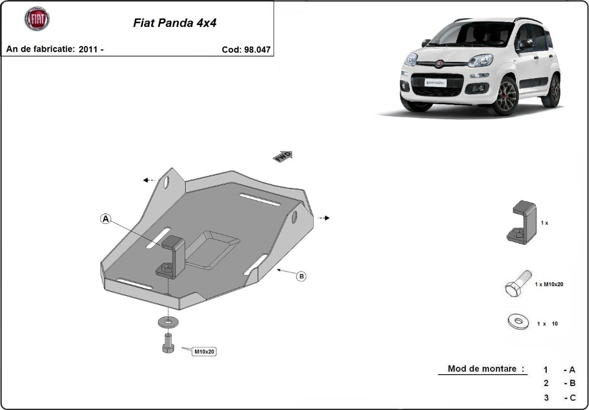 Ocelový kryt diferenciálu pro Fiat Panda 4x4 2011 - 2026, všechny motory