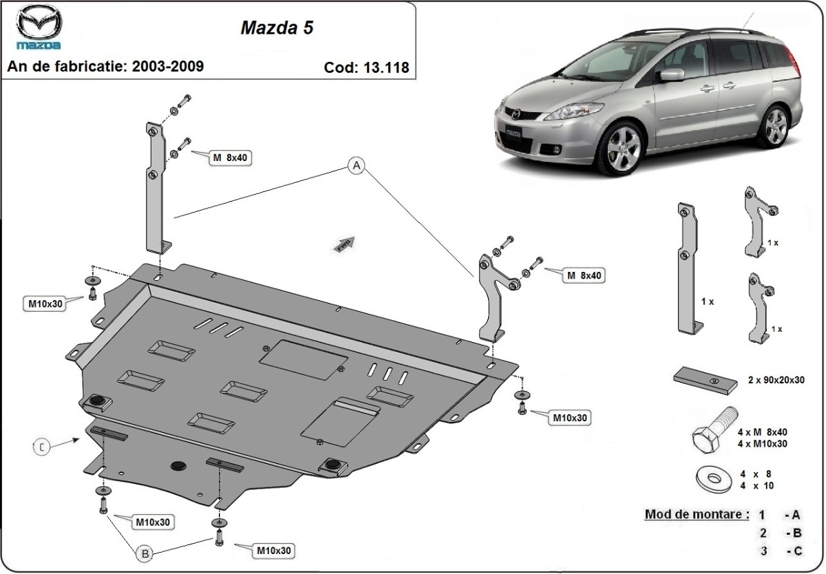 Ocelový kryt olejové vany pro Mazdu 5 2003 - 2009, všechny motory