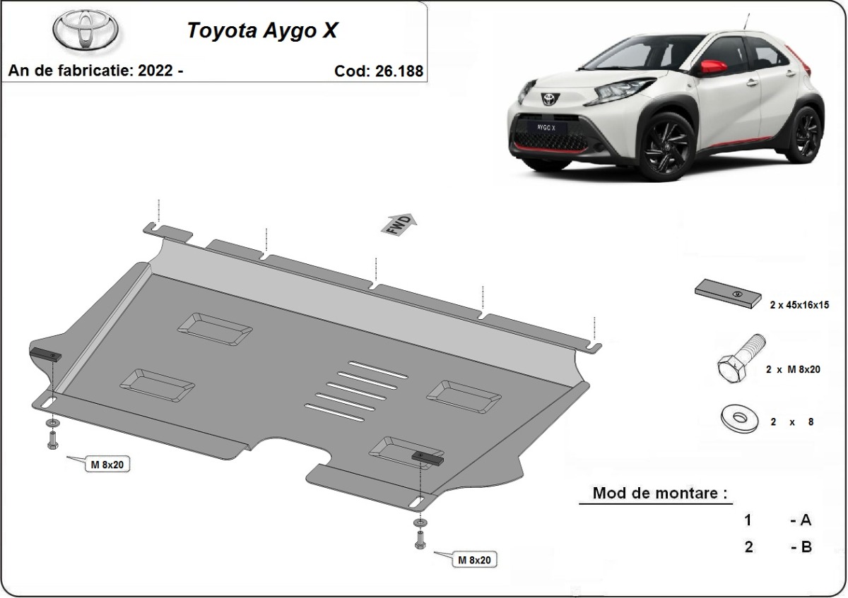 Ocelový kryt olejové vany pro Toyota Aygo X 2022 - 2026, všechny motory