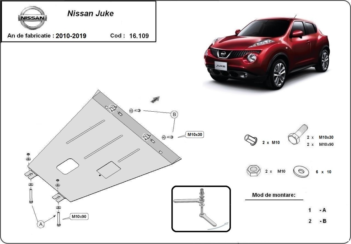 Ocelový kryt olejové vany pro Nissan Juke 2010 - 2019, všechny motory