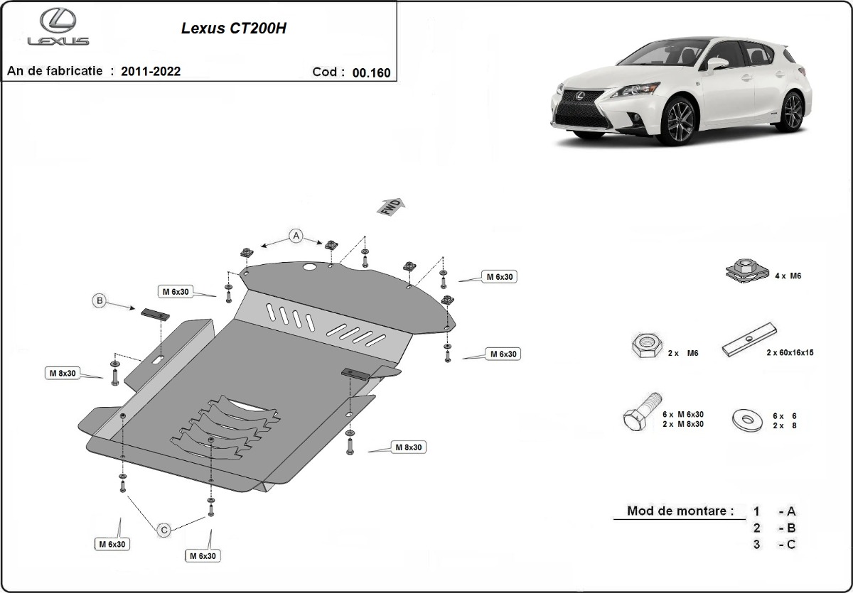 Ocelový kryt katalyzátoru/zámek katalyzátoru pro Lexus CT200H 2011 - 2026, všechny motory