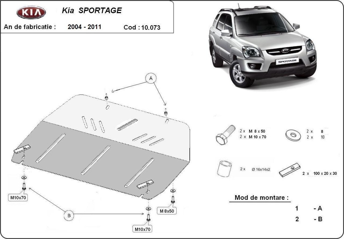 Ocelový kryt olejové vany pro Kia Sportage 2004 - 2010, všechny motory