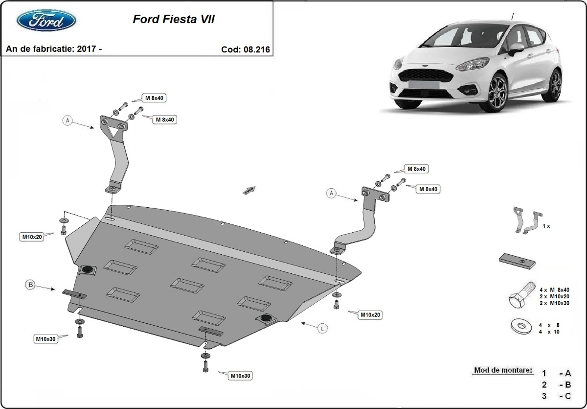 Ocelový kryt olejové vany pro Ford Fiesta VII 2017 - 2026, všechny motory