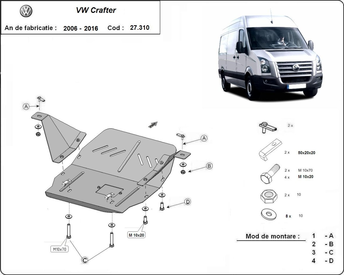 Ocelová ochrana olejové vany pro Volkswagen Crafter 2006 - 2016, všechny motory