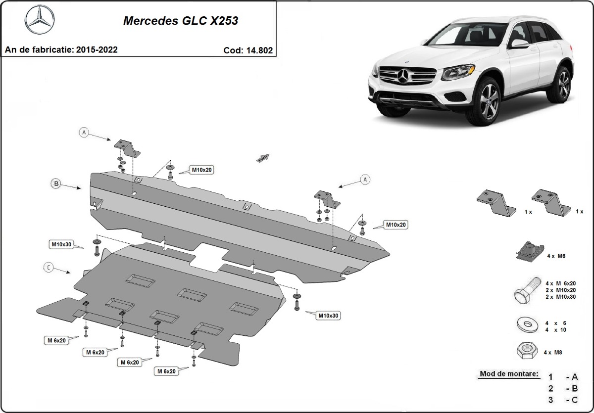 Ocelový kryt olejové vany pro Mercedes GLC X253 2015 - 2022, všechny motory