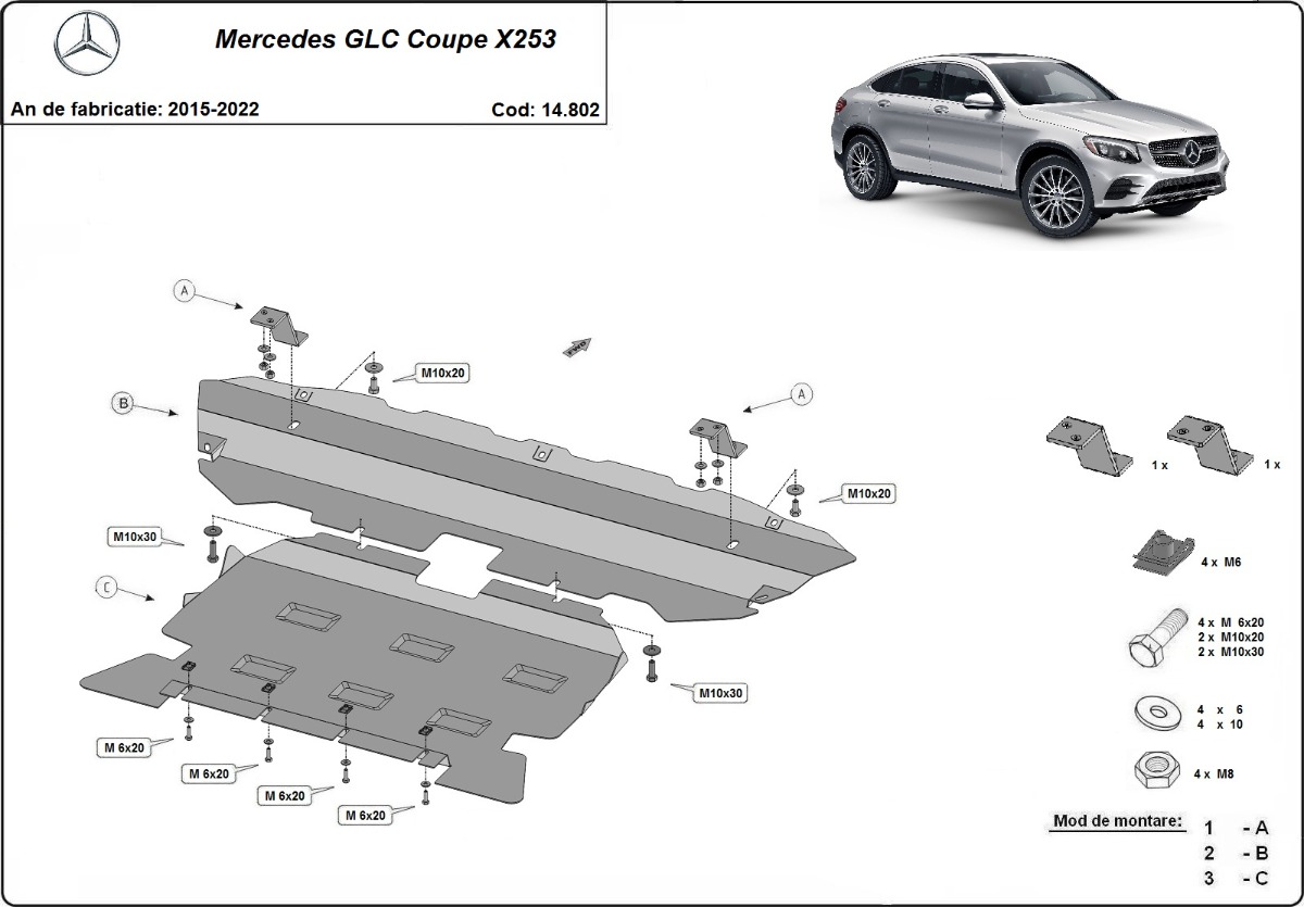 Ocelový kryt olejové vany pro Mercedes GLC Coupe X253 2015 - 2022, všechny motory