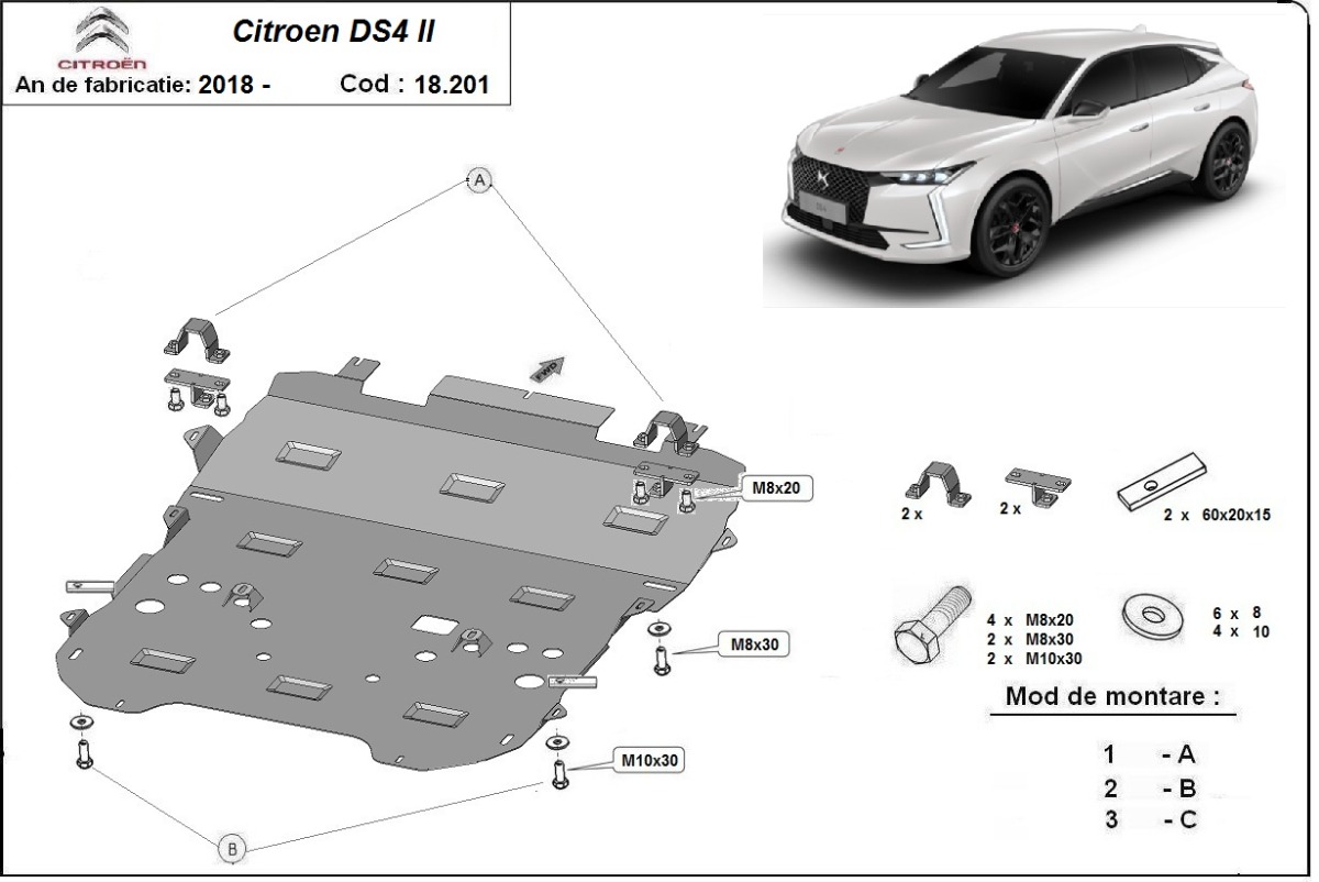 Ocelový kryt olejové vany pro Citroen DS4 II 2021 - 2026, všechny motory