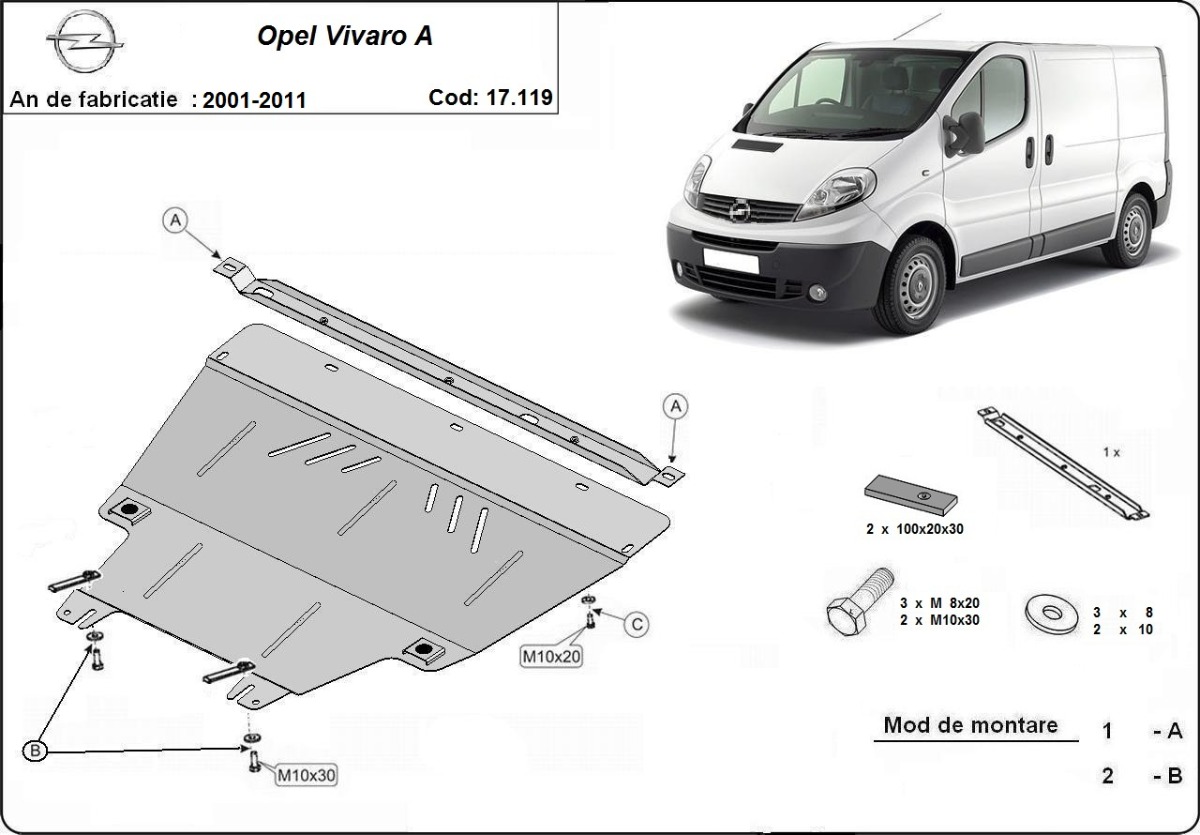 Ocelový kryt olejové vany pro Vauxhall Vivaro A 2001 - 2014, všechny motory