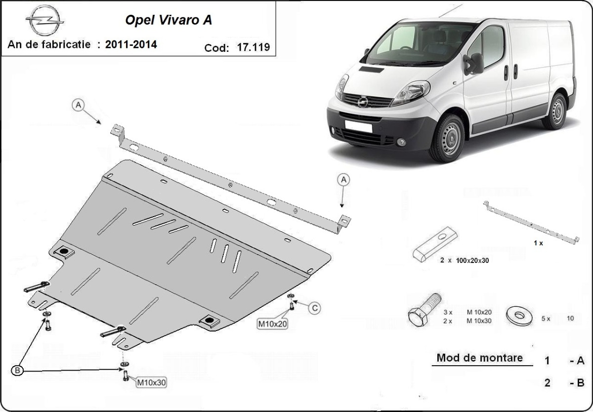 Ocelový kryt olejové vany pro Vauxhall Vivaro A (2011-2014) 2011 - 2014, všechny motory
