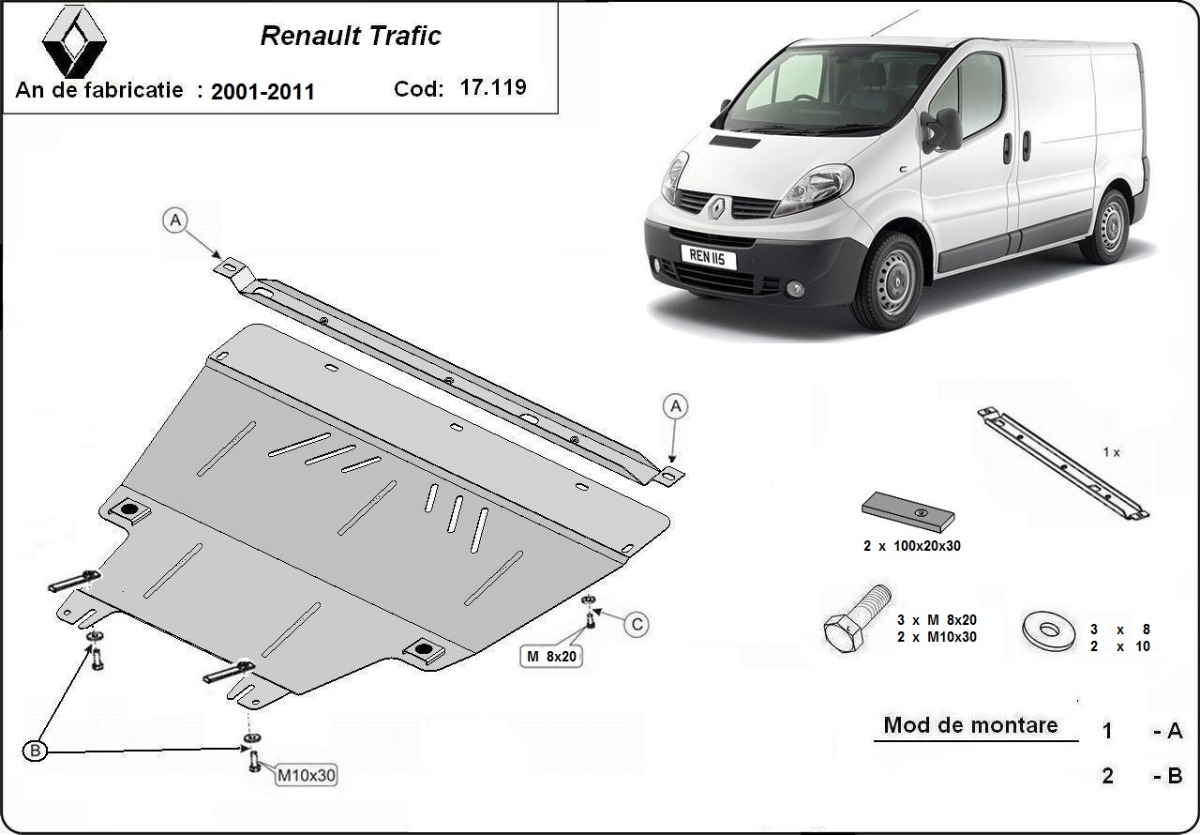 Ocelový kryt olejové vany pro Renault Trafic 2 2003 - 2014, všechny motory