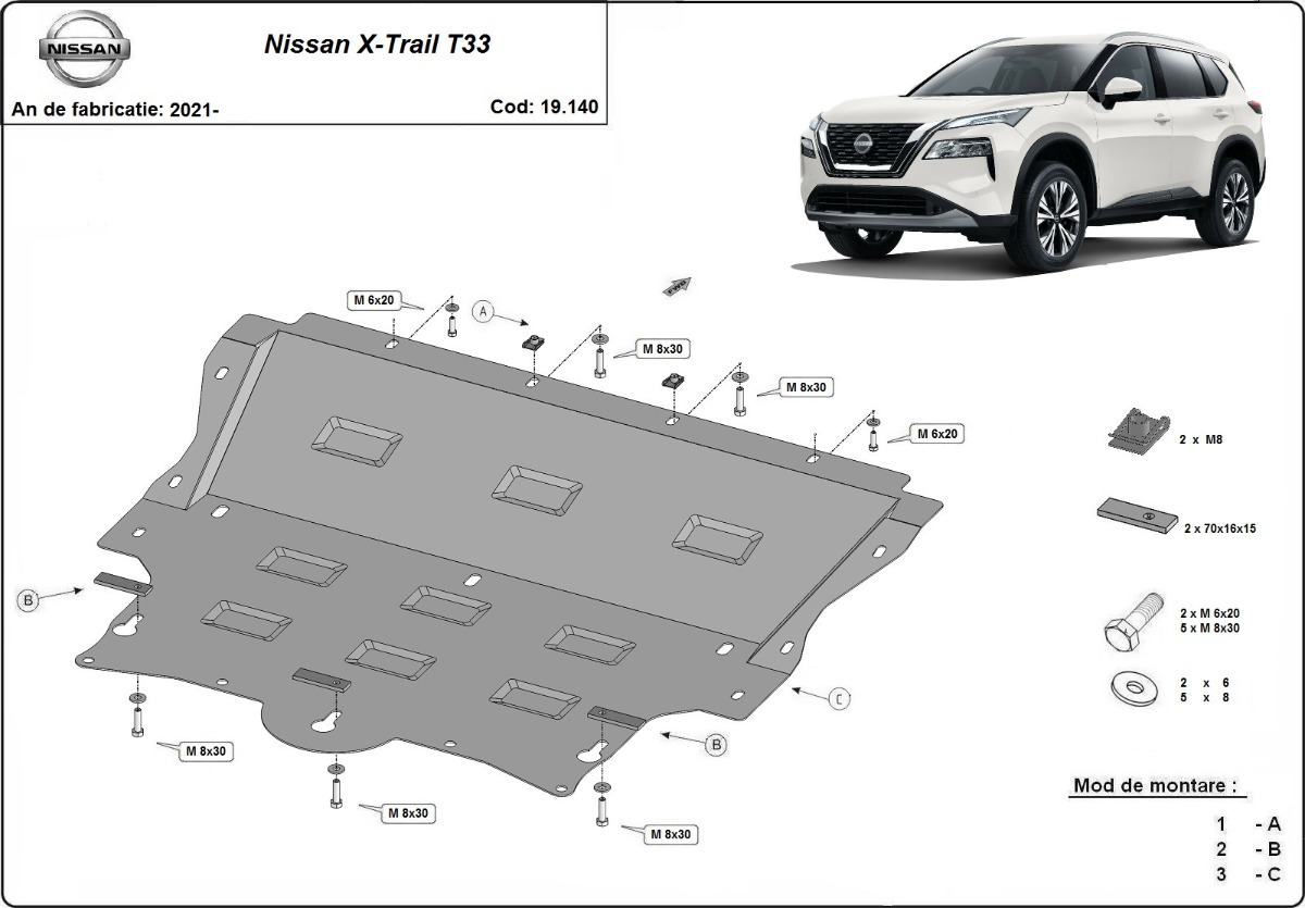 Ocelový kryt olejové vany pro Nissan X-Trail T33 2021 - 2026, všechny motory