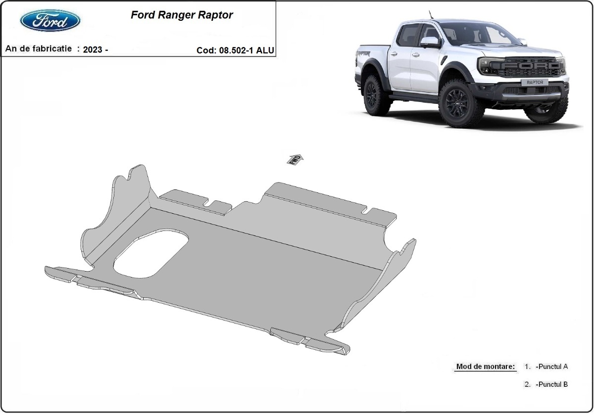 Hliníkový kryt olejové vany pro Ford Ranger Raptor 2023 - 2026, všechny motory