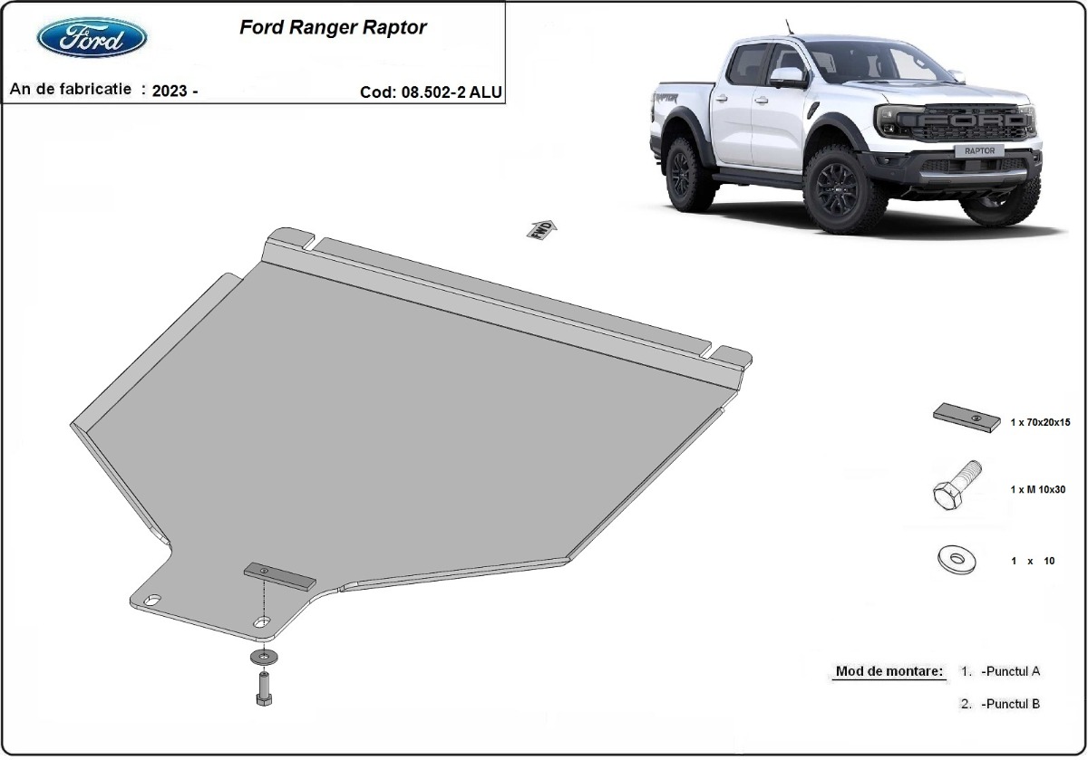 Hliníkový kryt převodovky pro Ford Ranger Raptor 2023 - 2026, všechny motory