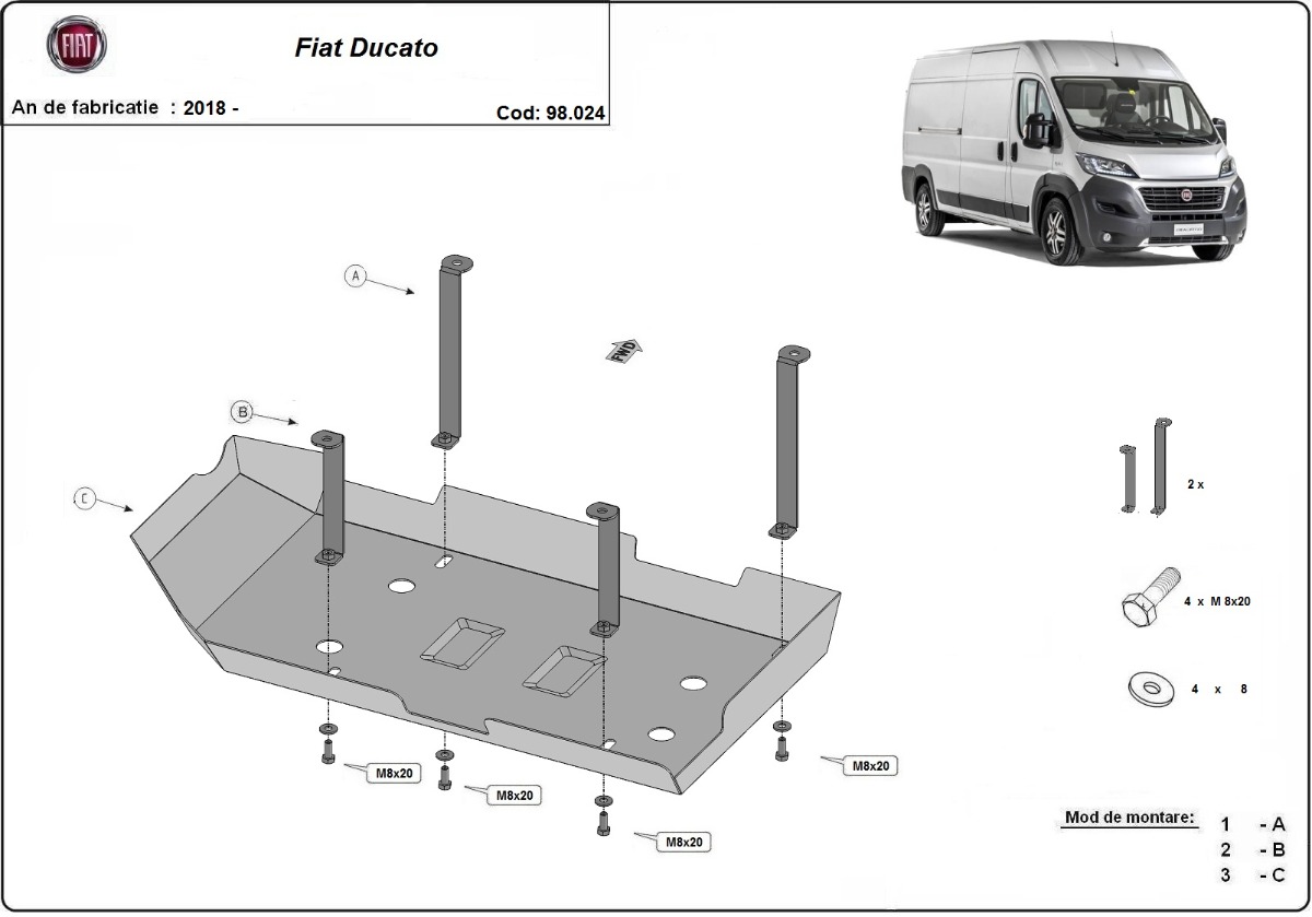 Ocelový kryt nádrže AdBlue pro Fiat Ducato 2018 - 2026, všechny motory