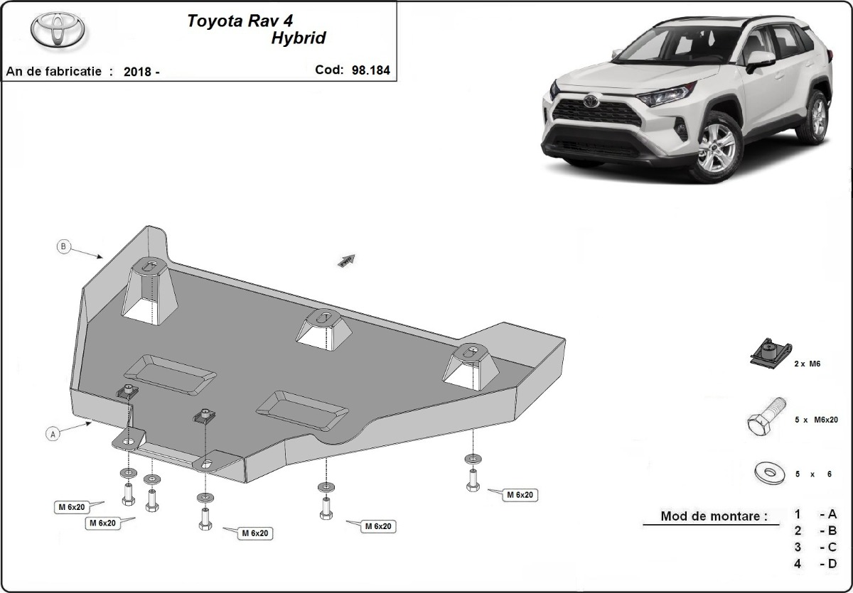 Ocelový kryt diferenciálu pro Toyota RAV 4 Hybrid 2018 - 2026, 4x4