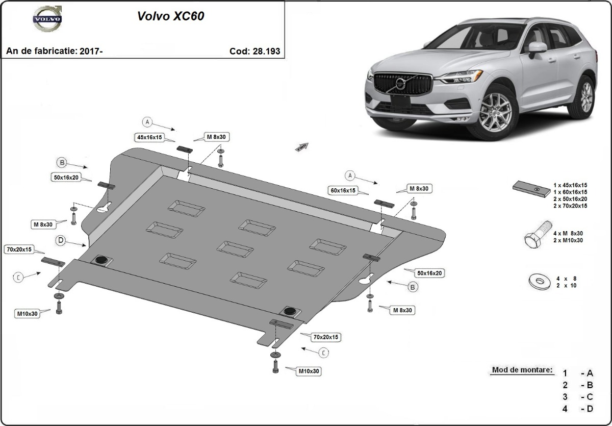 Ocelový kryt olejové vany pro Volvo XC60 2017 - 2026, všechny motory